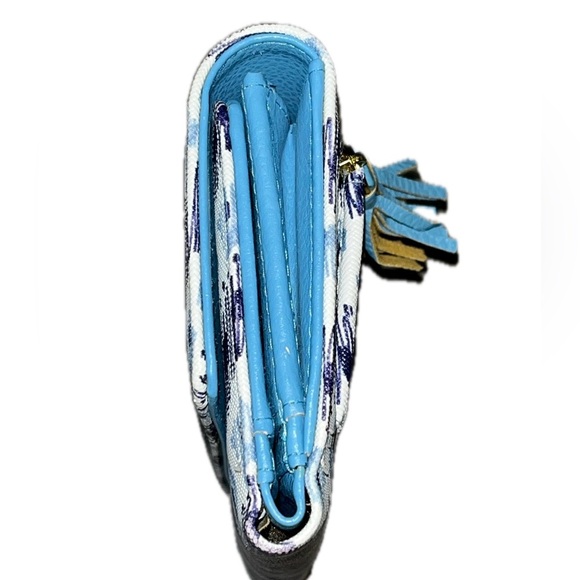 Buxton Multi-Pattern Print Tassel Bi-Fold Women’s Wallet, Blue & White - Picture 7 of 16